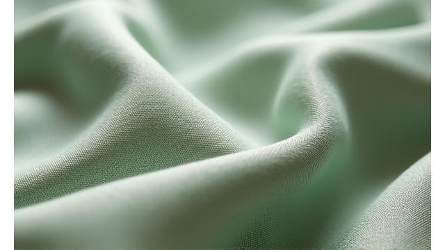 Macro shot of recycled polyester fabric with a weave pattern, showing its texture and green hue.